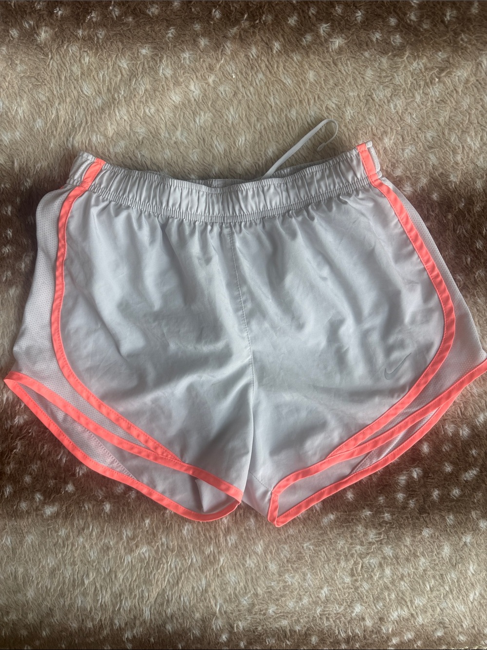Nike small White Athletic Shorts with Neon Coral Trim